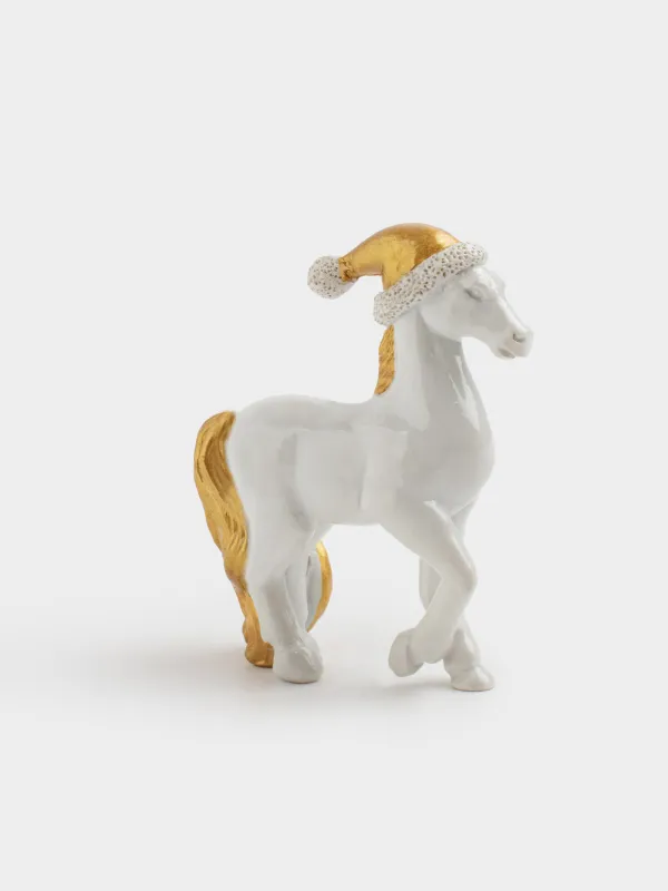 Статуэтка, 8 см, полирезин, золотисто-белая, Лошадь в колпаке, Horse white, image-1