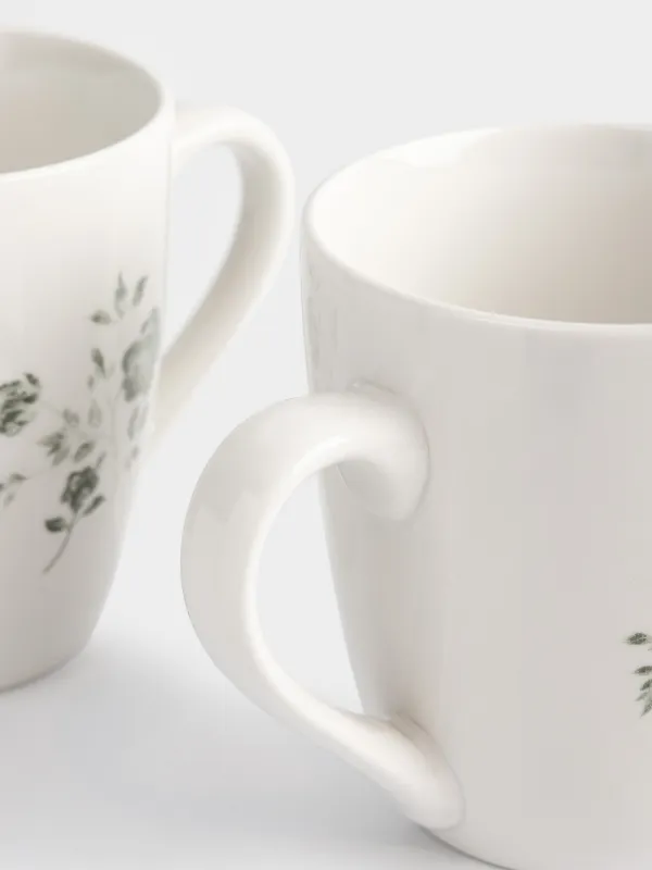 Кружка, 350 мл, 2 шт, фарфор P, белая, Зеленые розы, Green rose, image-4