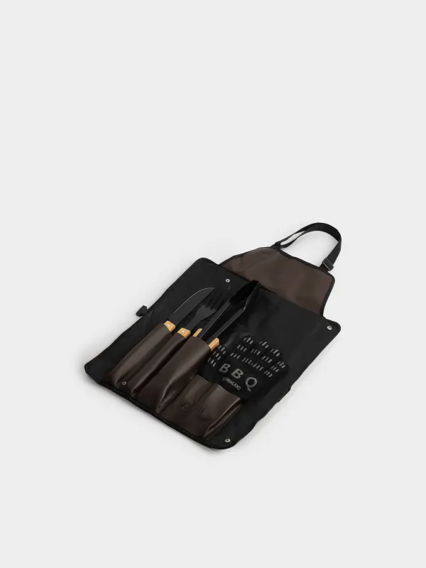 Набор для барбекю, 4 пр, в фартуке, сталь/каучуковое дерево, черный/коричневый, BBQ, image-2