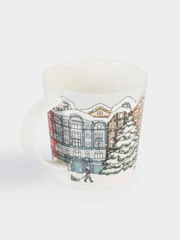 Кружка, 450 мл, фарфор F, бело-серая, Город в снегу, House built, image-1