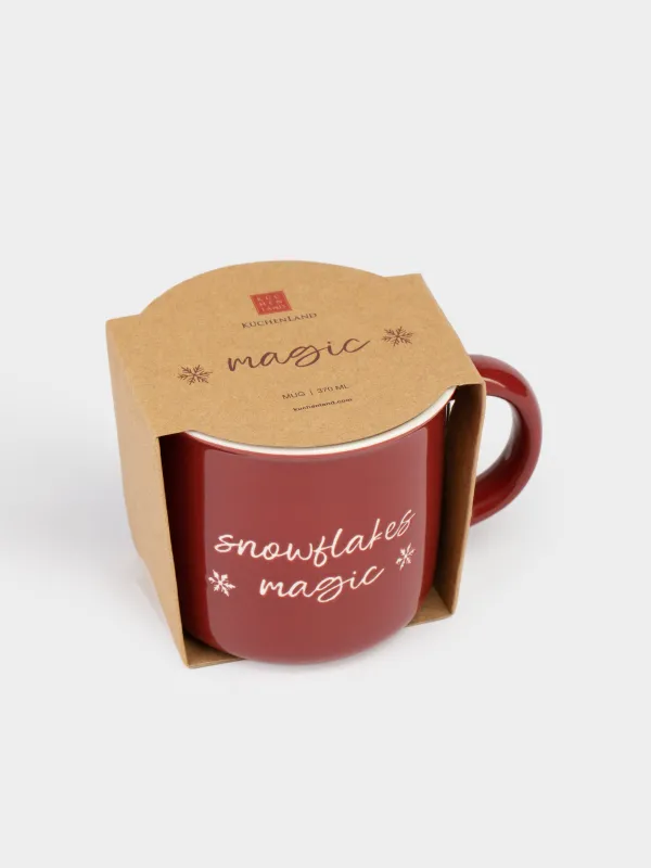 Кружка, 370 мл, фарфор N, бордовая, Snowflakes magic, Mug title, image-4