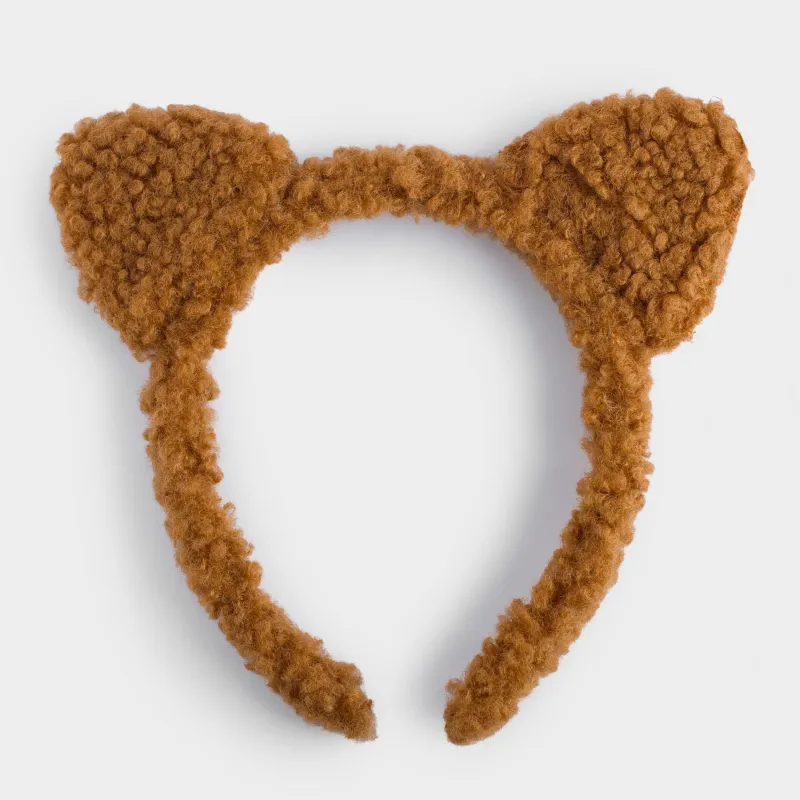 Ободок карнавальный, 13х15 см, детский, искусственный мех/пластик, коричневый, Ушки, Funny bear, image-0