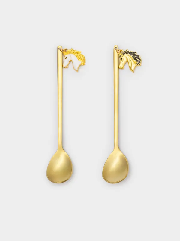 Ложка десертная, 14 см, 2 шт, сталь, золотистая, Конь, Horse gold, image-0