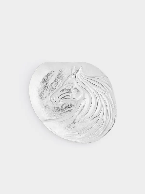 Блюдо декоративное, 18х21 см, металл, серебристое, Лошадь, Horse silver, image-0
