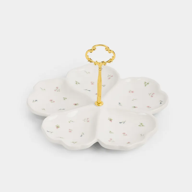 Подставка для закусок, 25х17 см, 5 отд, с ручкой, керамика/сталь, Нежные цветы, El floria