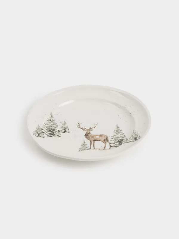 Тарелка закусочная, 20 см, керамика, белая, Олень в снежном лесу, Woodland story, image-1