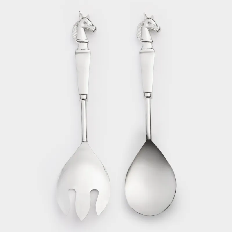 Приборы для сервировки салата, 26 см, 2 пр, ложка/вилка, металл, серебристые, Кони, Horse silver