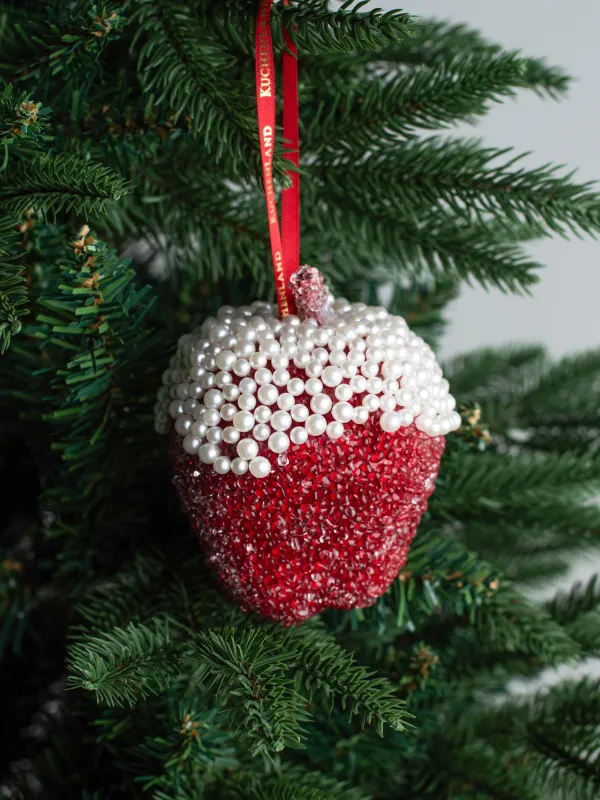 Игрушка елочная, 12 см, пенопласт/пластик, красная, Яблоко с бусинами, Fruits, image-4