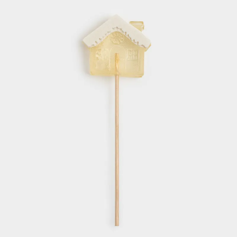 Леденец, 40 гр, погремушка, на палочке, изомальт, белый, Домик, Sweet life
