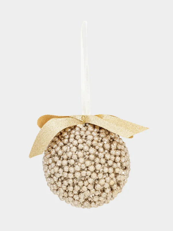 Игрушка елочная, 8 см, полистирол, шампань, Шар с лентой, Ball sparkle, image-1