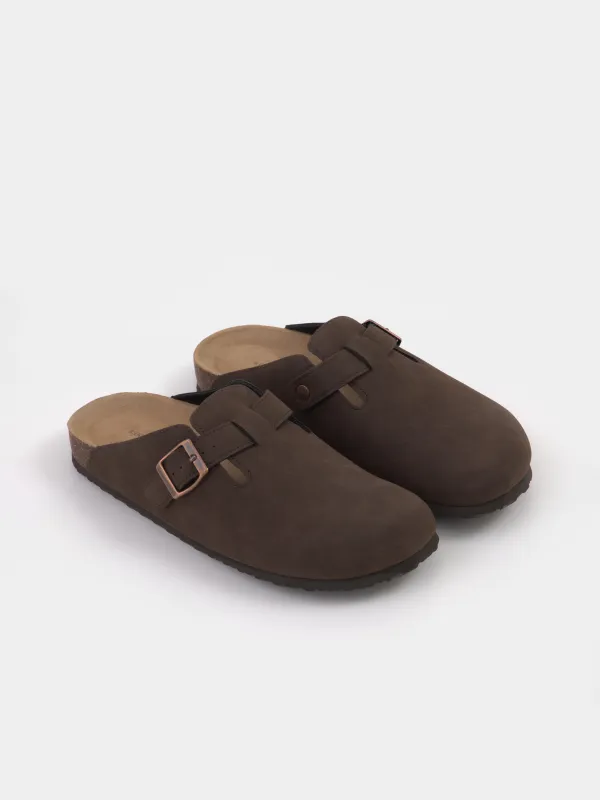 Тапочки женские, с застежкой, искусственная замша, коричневые, Clogs, image-2