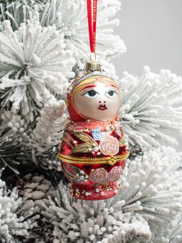 Игрушка елочная, 11 см, стекло, с блестками, красная, Матрешка, Figure christmas, image-4
