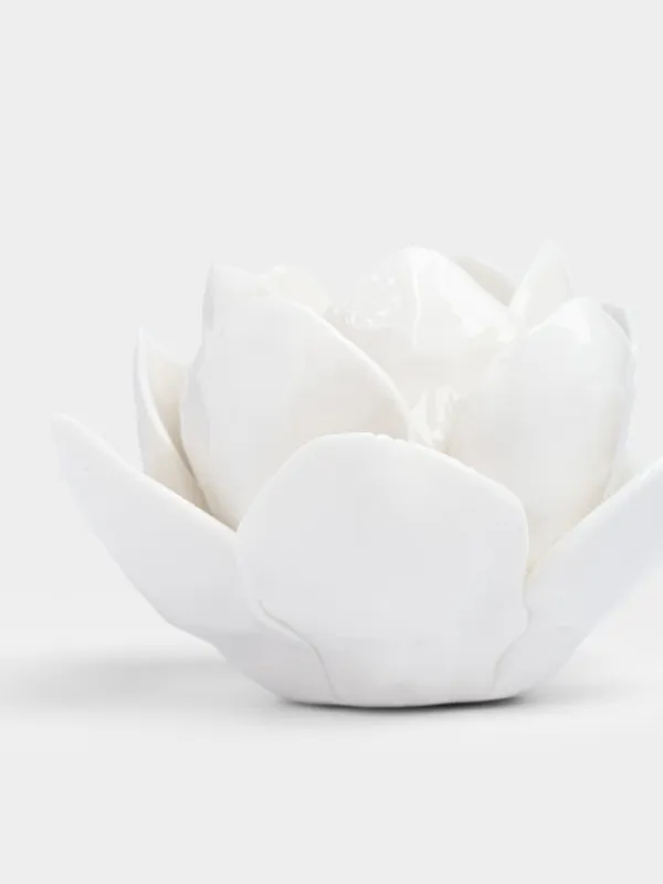 Свеча, 10 см, в подсвечнике, фарфор P, молочная, Цветок, Rose, image-3