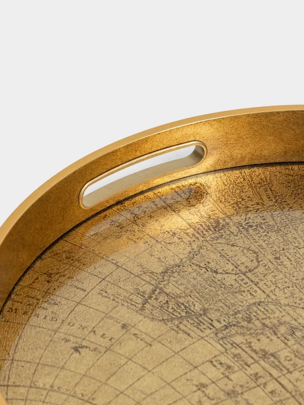 Поднос, 34 см, пластик/стекло, круглый, золотистый, Земной шар, Discovery, image-4
