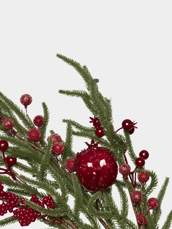 Ветка декоративная, 80 см, Красные ягоды и шишки, Red berry, image-1