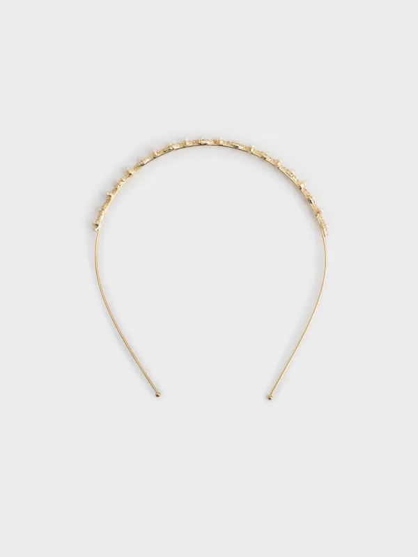 Ободок для волос, 12х14 см, стекло/металл, золотистый, Бусины с кристаллами, Hair crystal, image-0