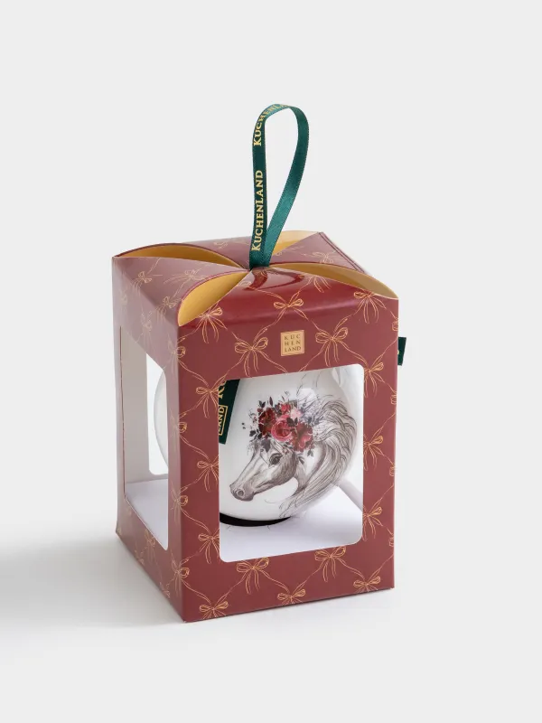 Игрушка елочная, 7 см, пенопласт, Шар, Лошадка в венке, Ball print, image-3