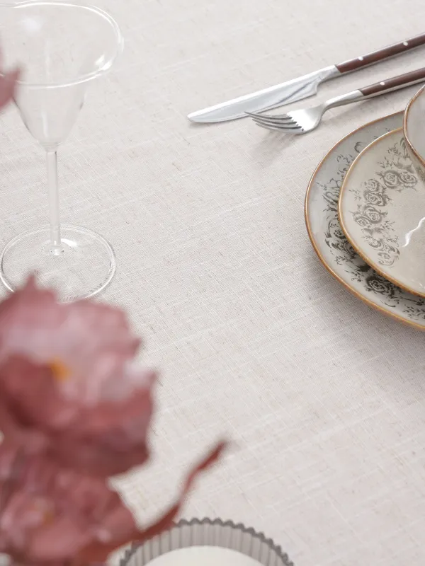 Скатерть, 170х250 см, с кружевом, полиэстер/лен/хлопок, бежевая, Natural framed, image-2