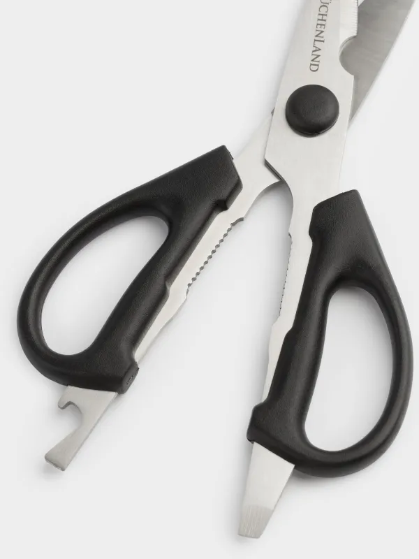 Ножницы кухонные, 21 см, с открывалкой и орехоколом, сталь/пластик, черные, Black style, image-1
