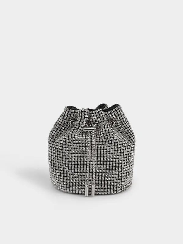 Сумка женская, 15х16 см, с ремешком-цепочкой, полиэстер/стразы, серебристая, Lika, image-4