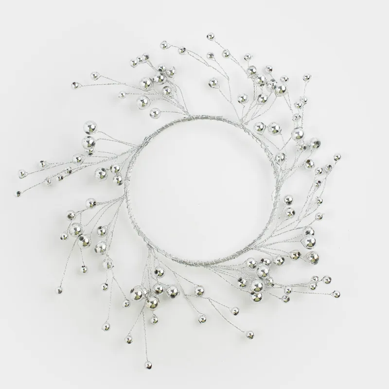 Венок для свечи, 10/20 см, пластик/металл, Серебристые бусины, Balls decor