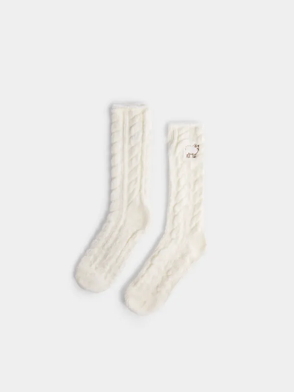 Высокие носки из фактурного шенилла с вышивкой, Knitted chenill, image-1