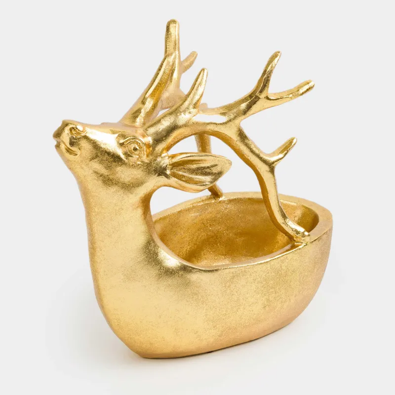 Конфетница, 32х27 см, полирезин, золотистая, Олень, Arctic deer, image-0