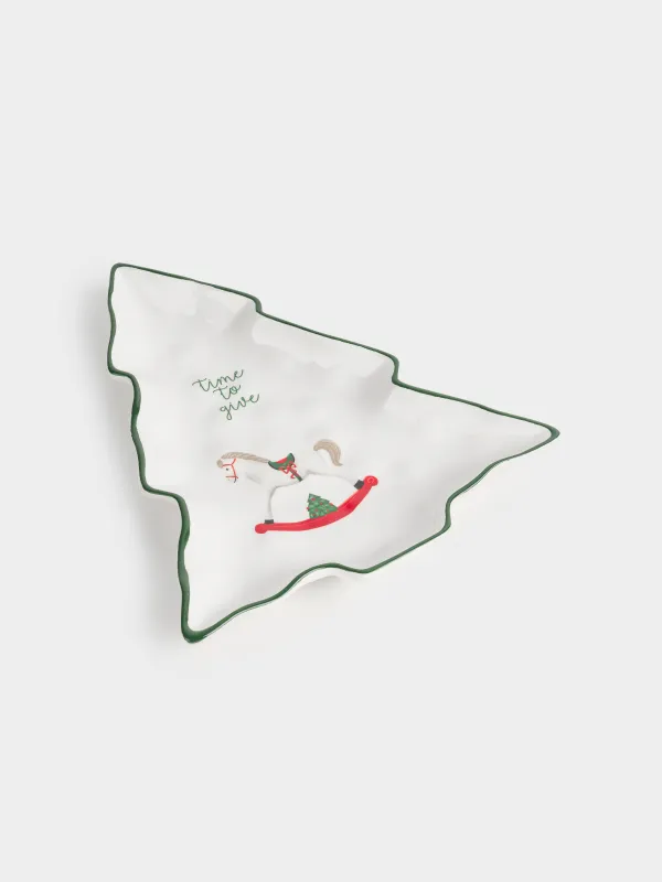 Блюдо, 31х27 см, керамика, Лошадка, Сhristmas green, image-1