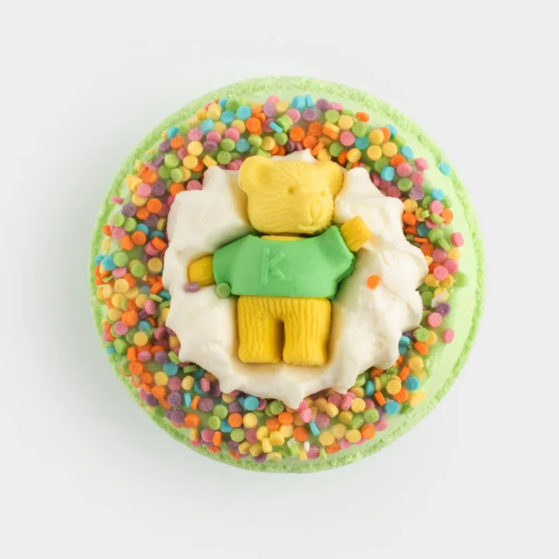 Бомбочка для ванны, 130 гр, с игрушкой, зеленая, Зеленое яблоко, Мишка в свитере, Bear