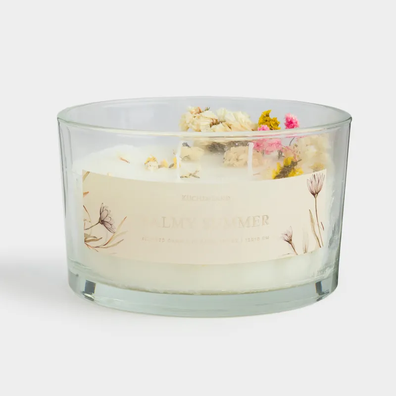 Свеча ароматическая, 8 см, три фитиля, в подсвечнике, с сухоцветами, Honeysuckle, Balmy summer