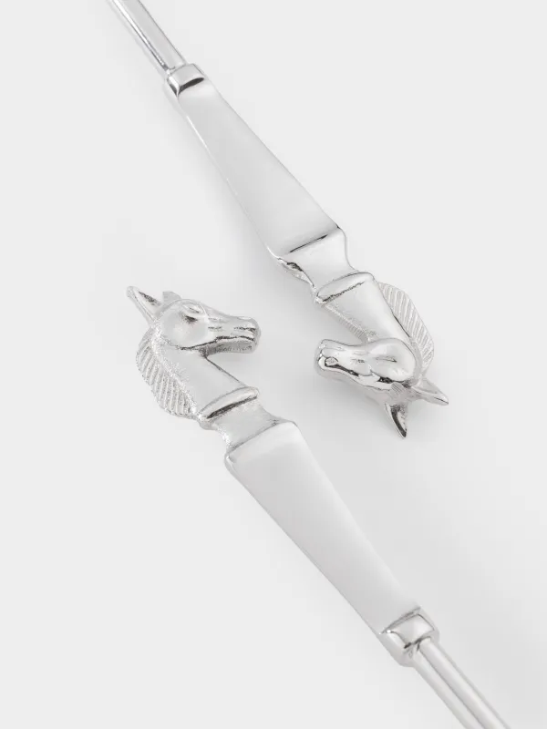 Приборы для сервировки салата, 26 см, 2 пр, ложка/вилка, металл, серебристые, Кони, Horse silver, image-2