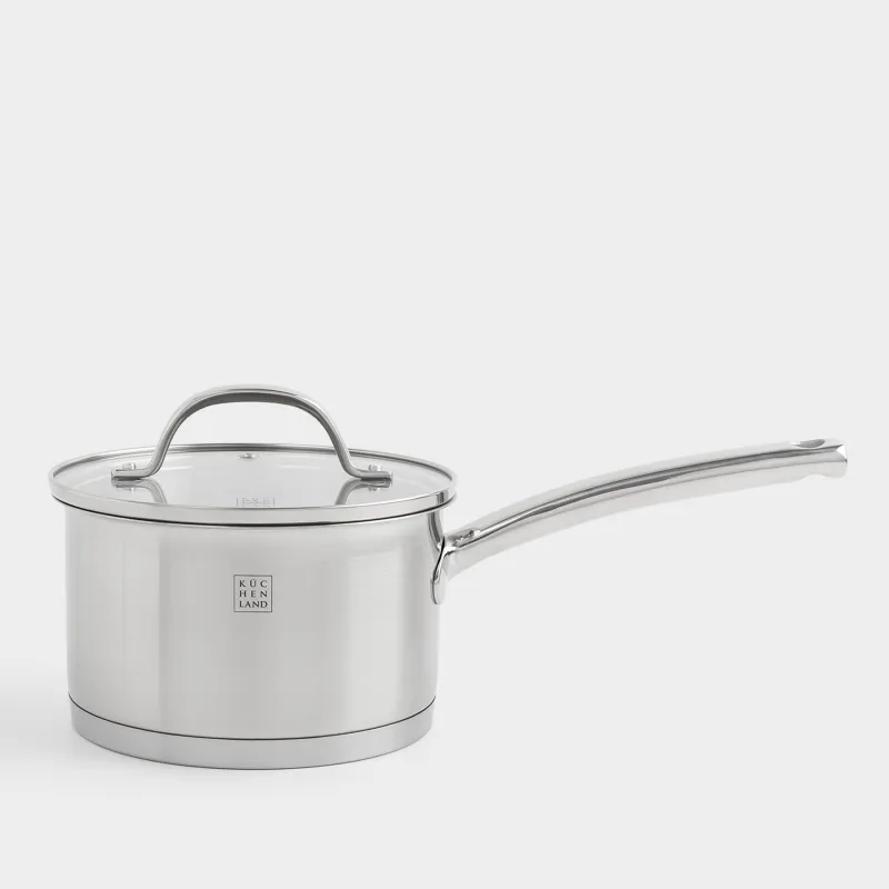 Ковш, 16 см, 1,8 л, с крышкой, сталь/стекло Б, Silver Stone