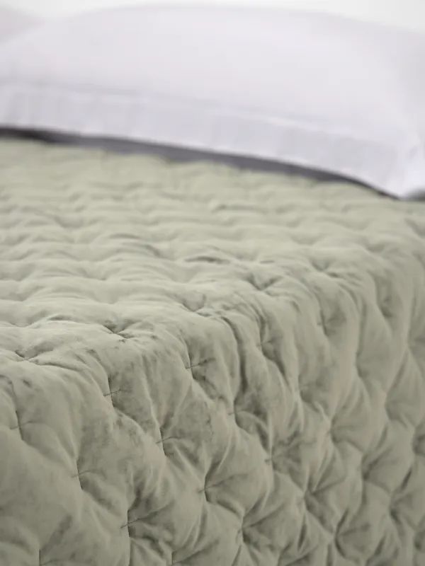 Покрывало, 220x240 см, стеганое, вельвет/микрофибра, зеленое, Линии, Stitch velvet, image-5