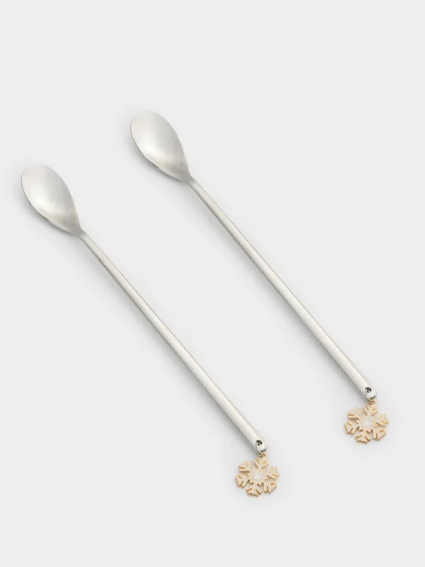 Ложка десертная, 19 см, 2 шт, сталь, Золотистые снежинки, Snowfall, image-0