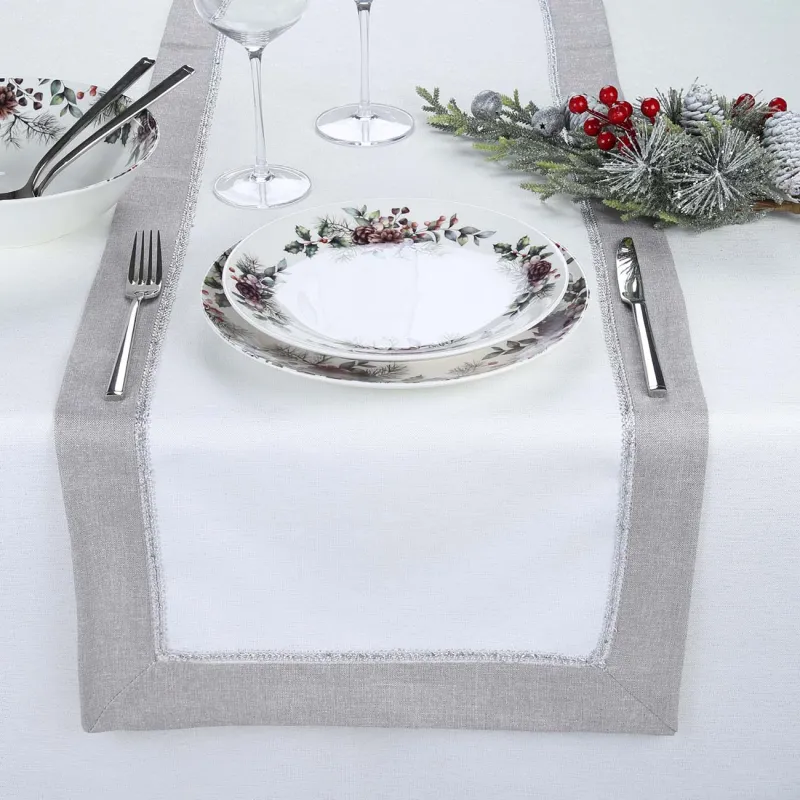 Дорожка настольная, 40х160 см, полиэстер, бело-серая, Milky way, image-2