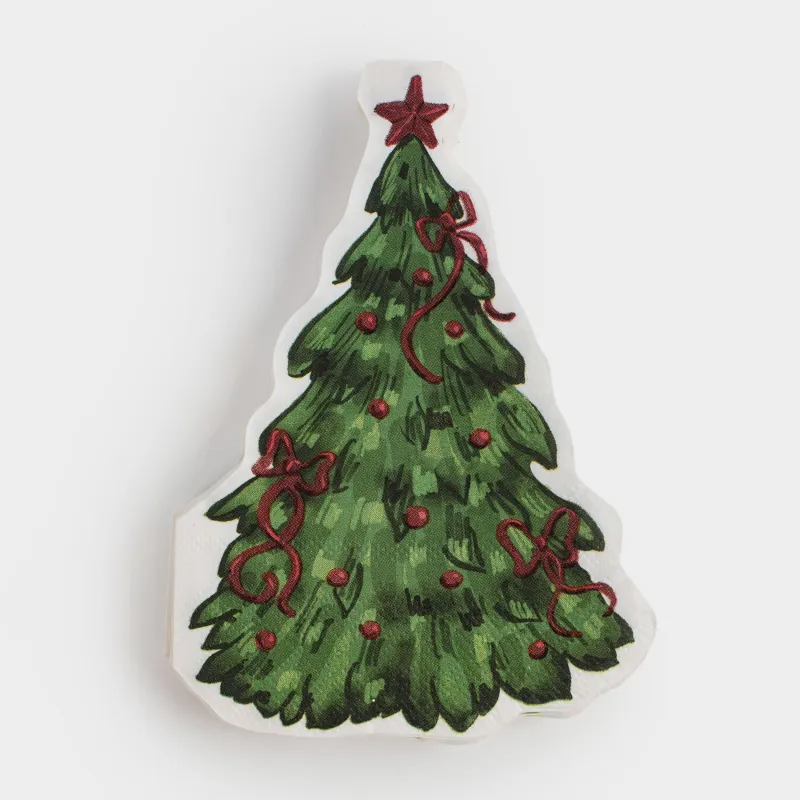 Салфетки бумажные, 20х30 см, 20 шт, фигурные, белые, Ель со звездой, Christmas traditions