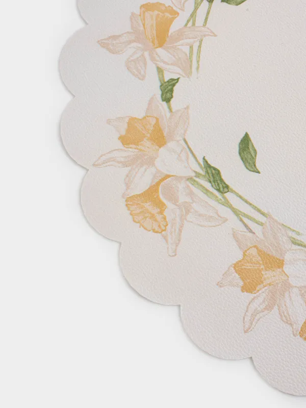 Салфетка под приборы, 38 см, ПВХ, фигурная, молочная, Кролик и нарциссы, Rock print, image-2