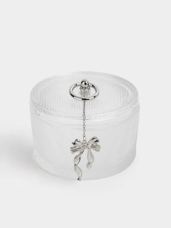 Емкость для хранения, 12x8 см, 380 мл, стекло Р/металл, Серебристый бант, Naiad, image-1