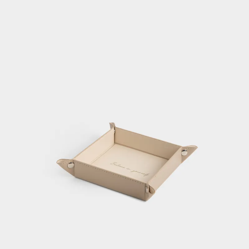 Поднос для украшений, 20х20х4 см, искусственная кожа, бежевый, Beauty print