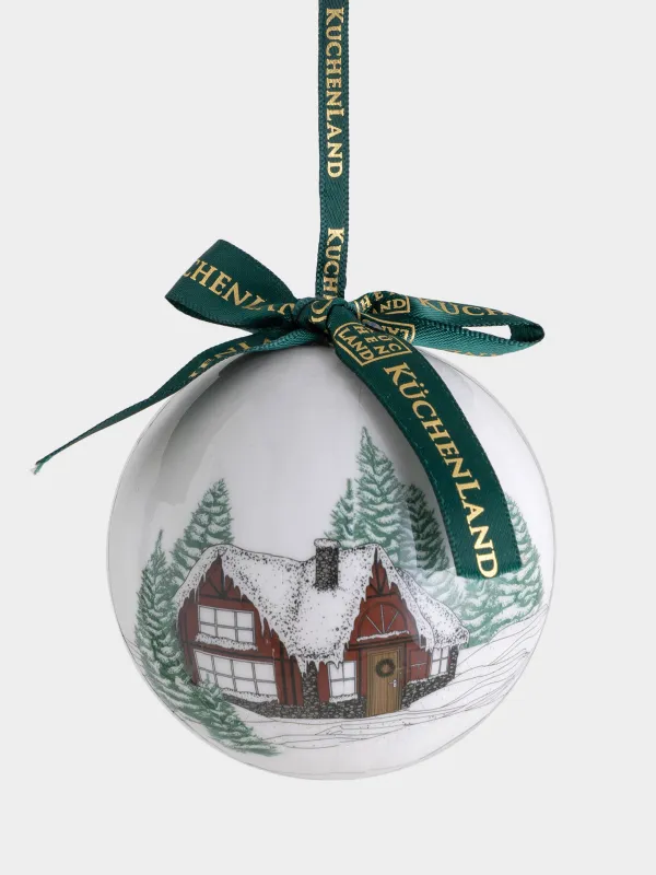 Игрушка елочная, 7 см, пенопласт, Шар, Домики, Ball print, image-0