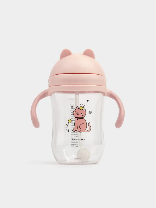 Бутылка-поильник, детская, 350 мл, тритан, розовая, Котик, Kiddy, image-0