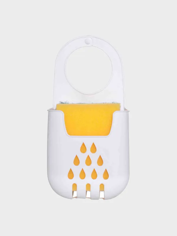 Держатель для кухонной губки, 9х10/18 см, подвесной, с губкой, резина, белый, Капли, Keeping, image-0