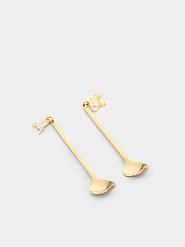 Ложка десертная, 14 см, 2 шт, сталь, золотистая, Птица/Рыбка, Goldfish, image-2