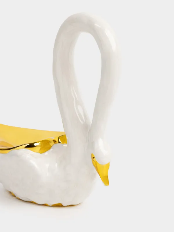 Держатель для украшений, 10 см, полирезин, золотисто-молочный, Лебедь, Swan, image-2