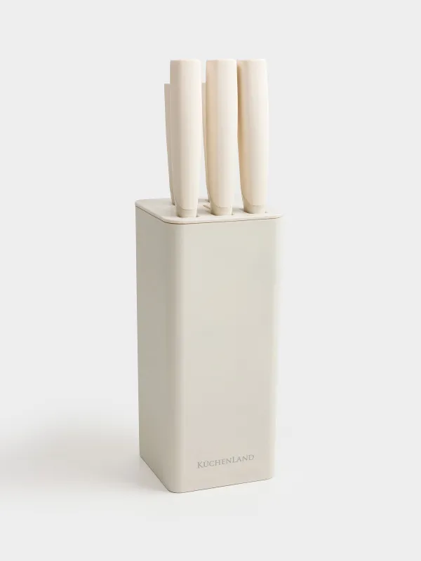 Набор ножей, 5 пр, в подставке, сталь/пластик, бежевый, Levadi, image-0