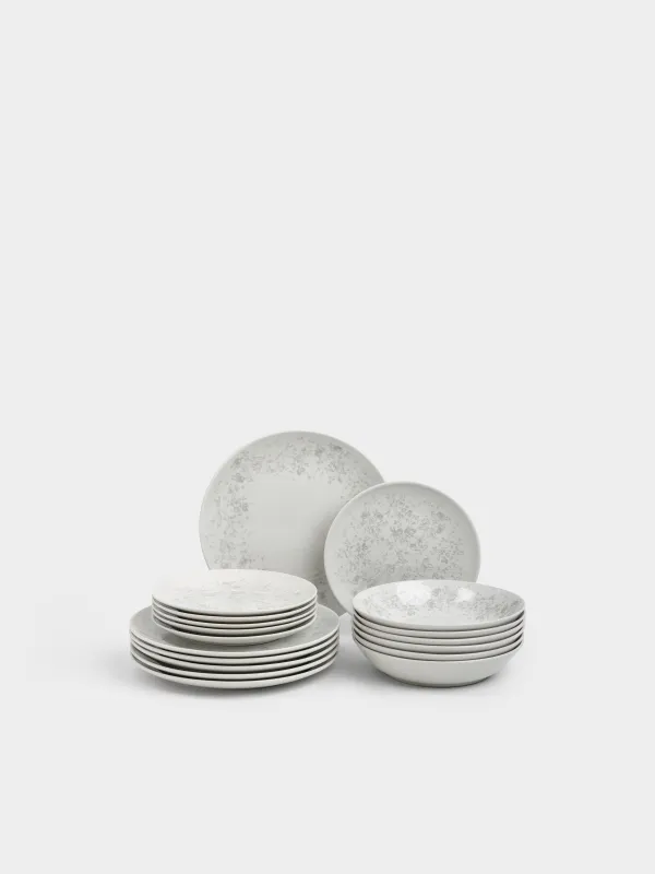 Сервиз обеденный, 6 перс, 18 пр, фарфор P, белый, Серые цветы, Gentle flowers, image-0