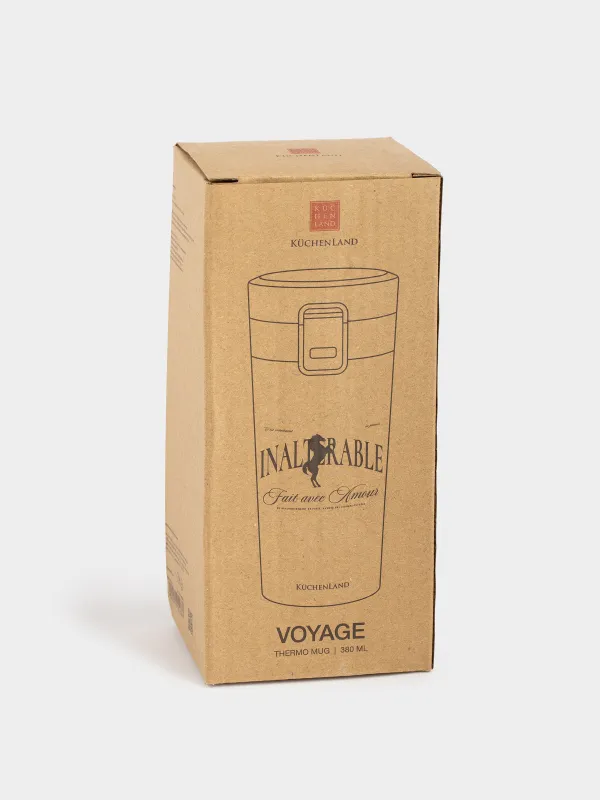 Термокружка, 380 мл, сталь/пластик, бежевая, матовая, Inalterable, Voyage, image-6