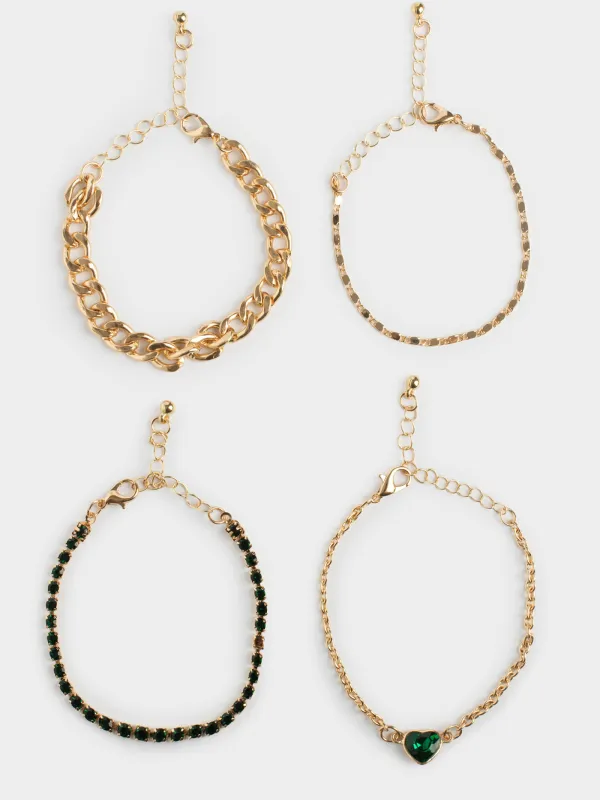 Набор браслетов, 21 см, 3 шт, металл, золотистый, Сердце, Jewelry, image-2