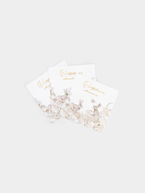 Салфетки бумажные, 33х33 см, 20 шт, квадратные, белые, Кролики и бабочка, Easter, image-3