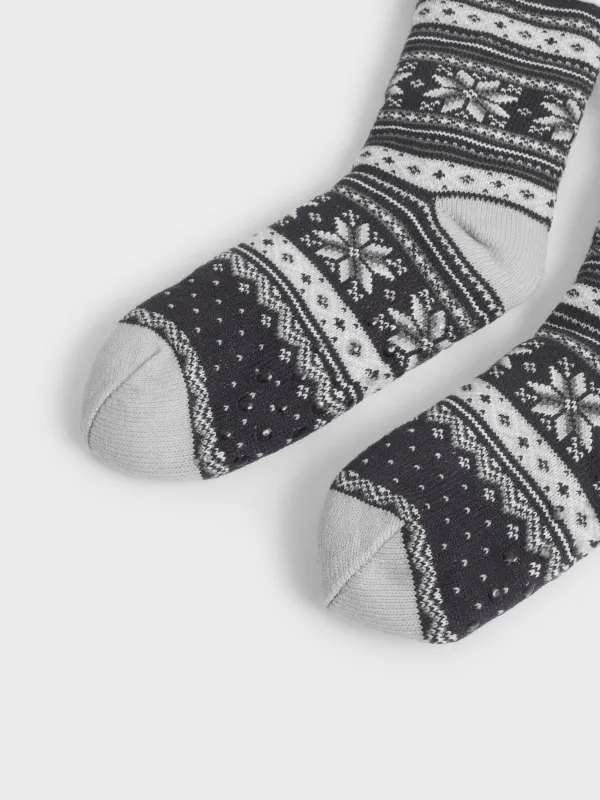 Носки мужские, домашние, р. 39-42, акрил/шерпа, синие, Зимний узор, Hot winter, image-3